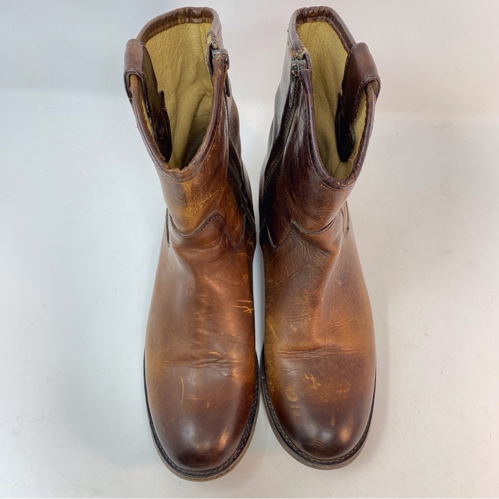 FRYE Melissa Women's 7.5 B Brown Genuine Leather Ankle Boots Cowgirl Zip Up - Picture 6 of 16